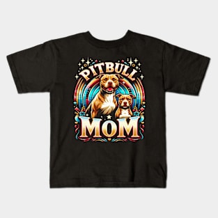 Vintage Pitbull Mom  Happy smiling Pitbull Mom on Sunset Kids T-Shirt